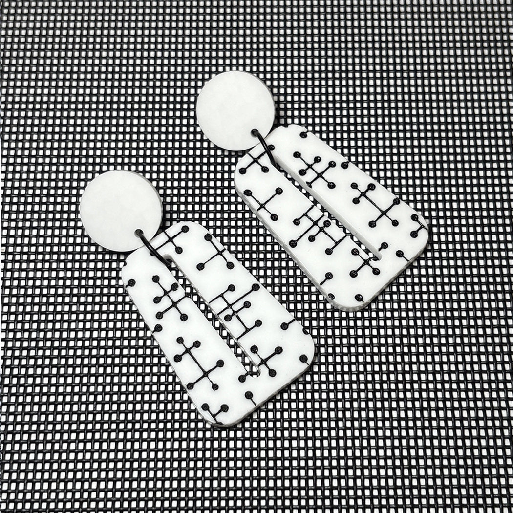 Large Eames Inspired Trapezoid Post Earrings in White
