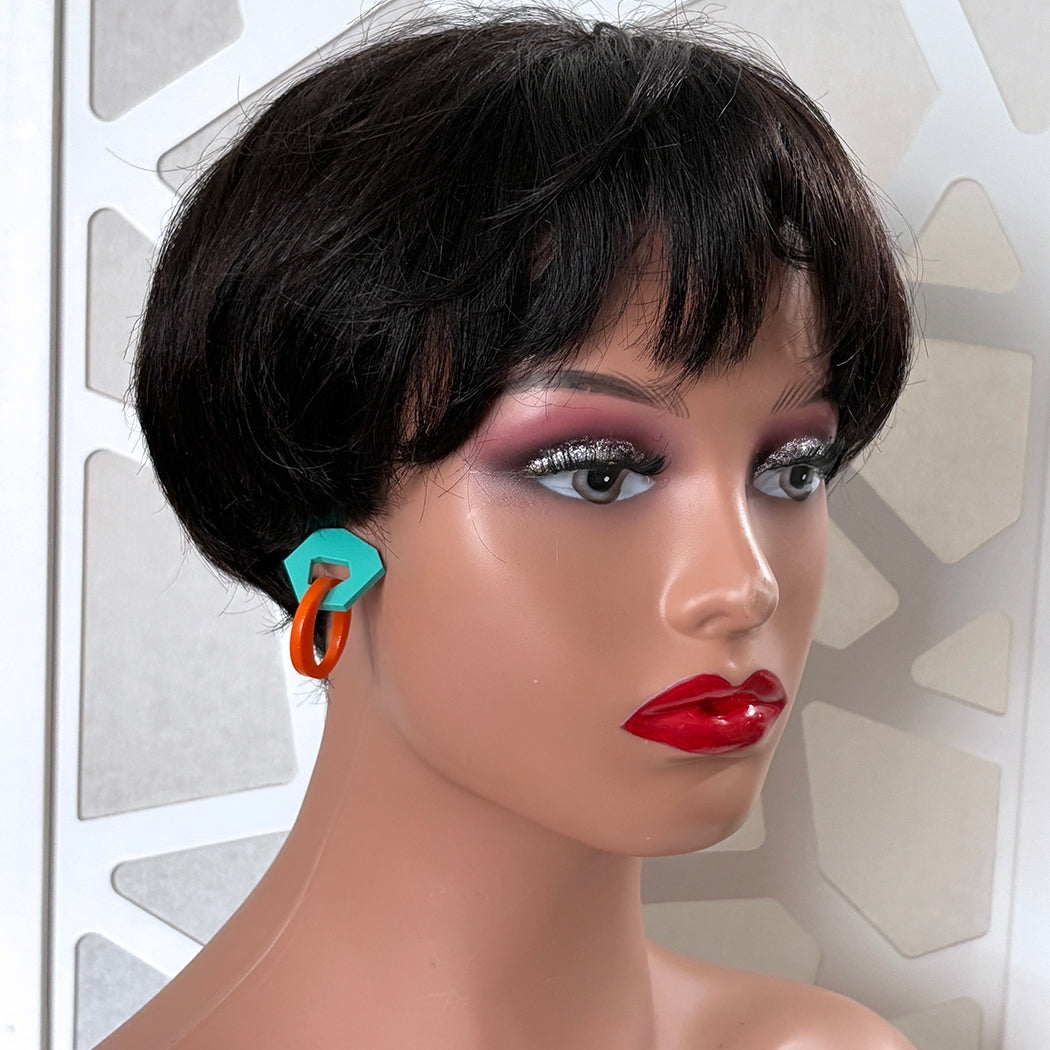 Mini Aqua and Orange Link Earrings