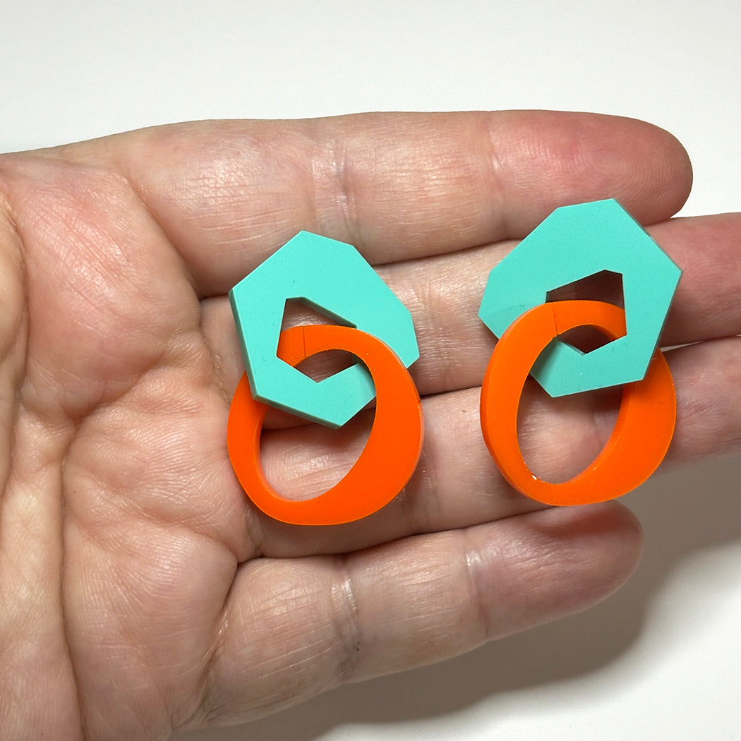 Mini Aqua and Orange Link Earrings