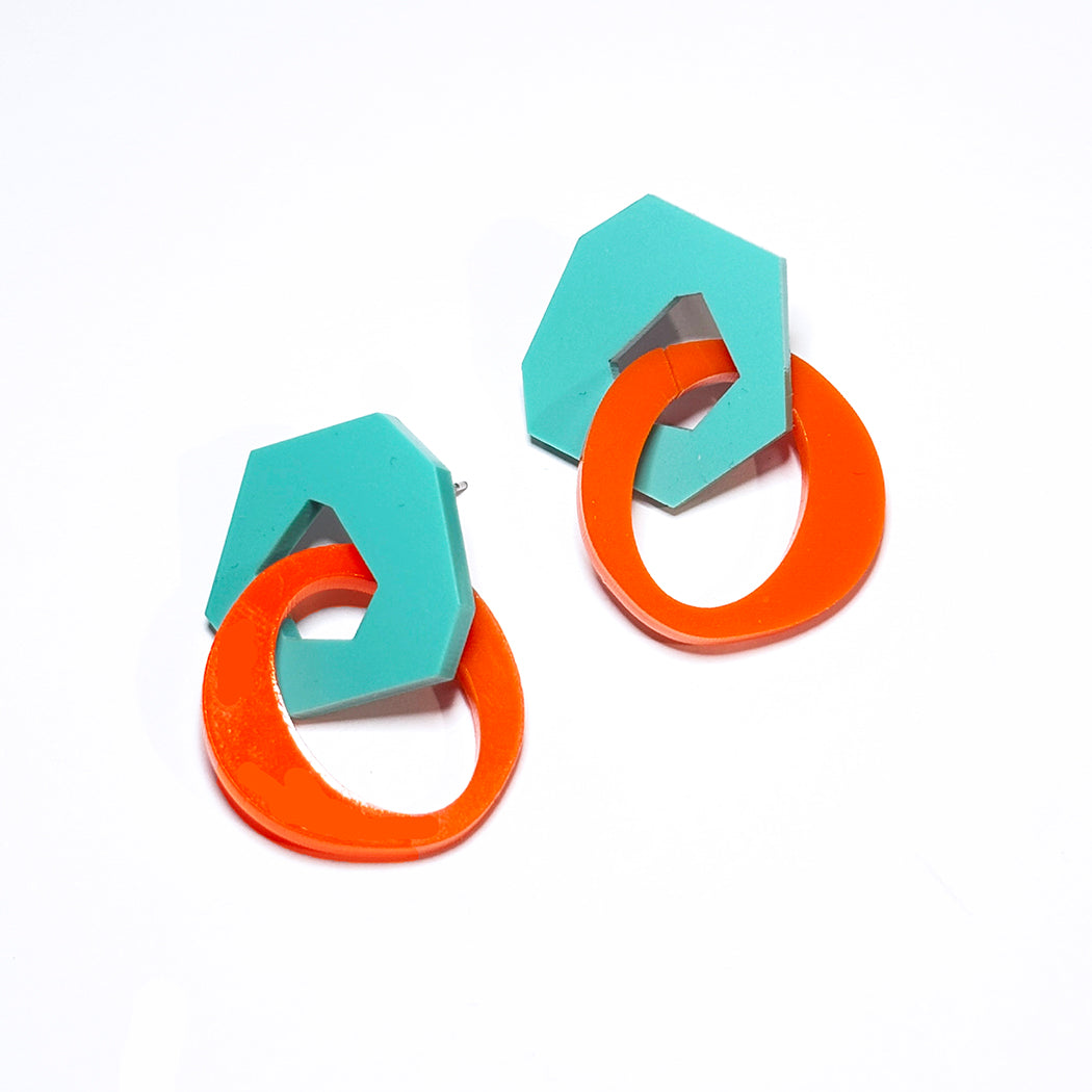 Mini Aqua and Orange Link Earrings
