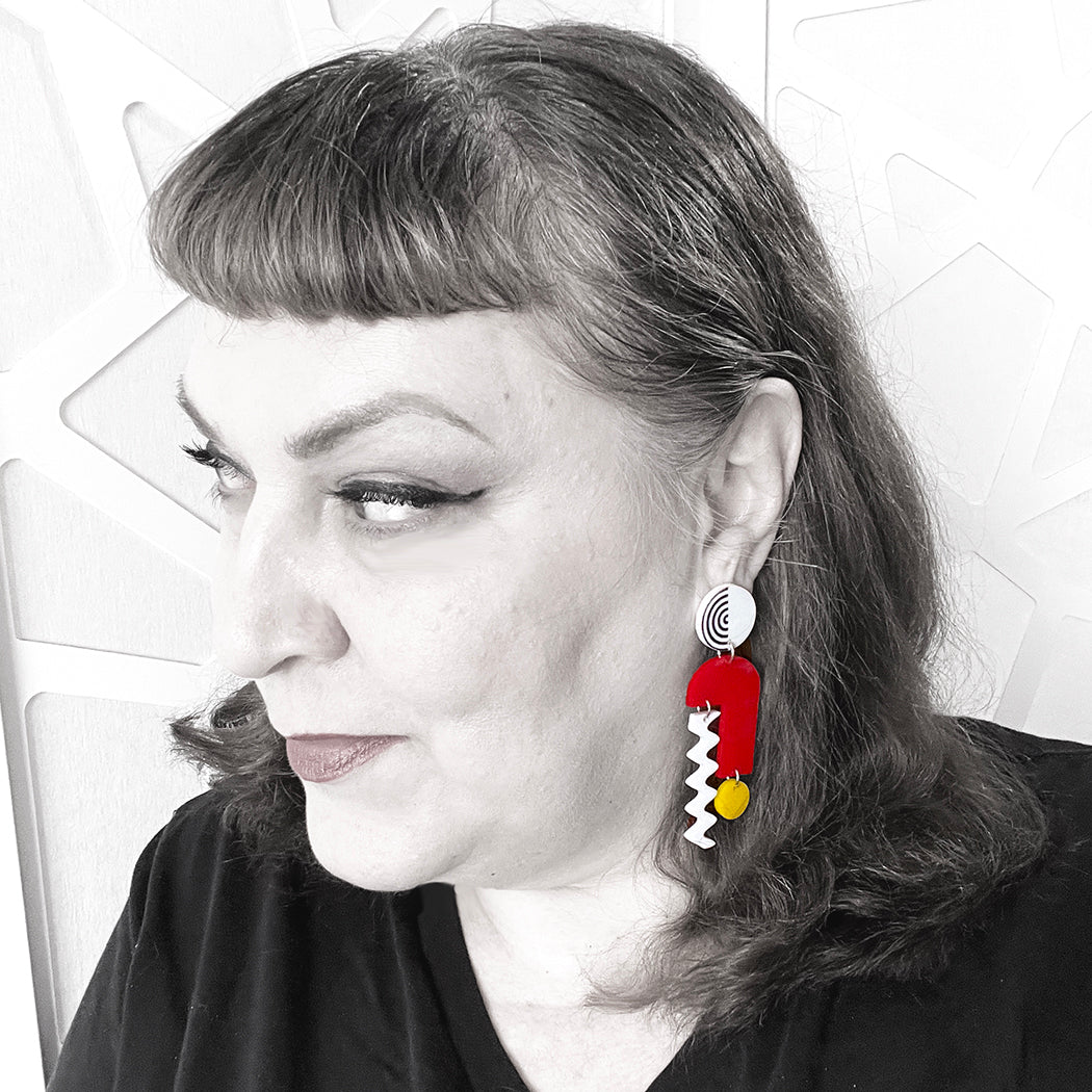 Arch Mobile Earrings in Red with Stripes