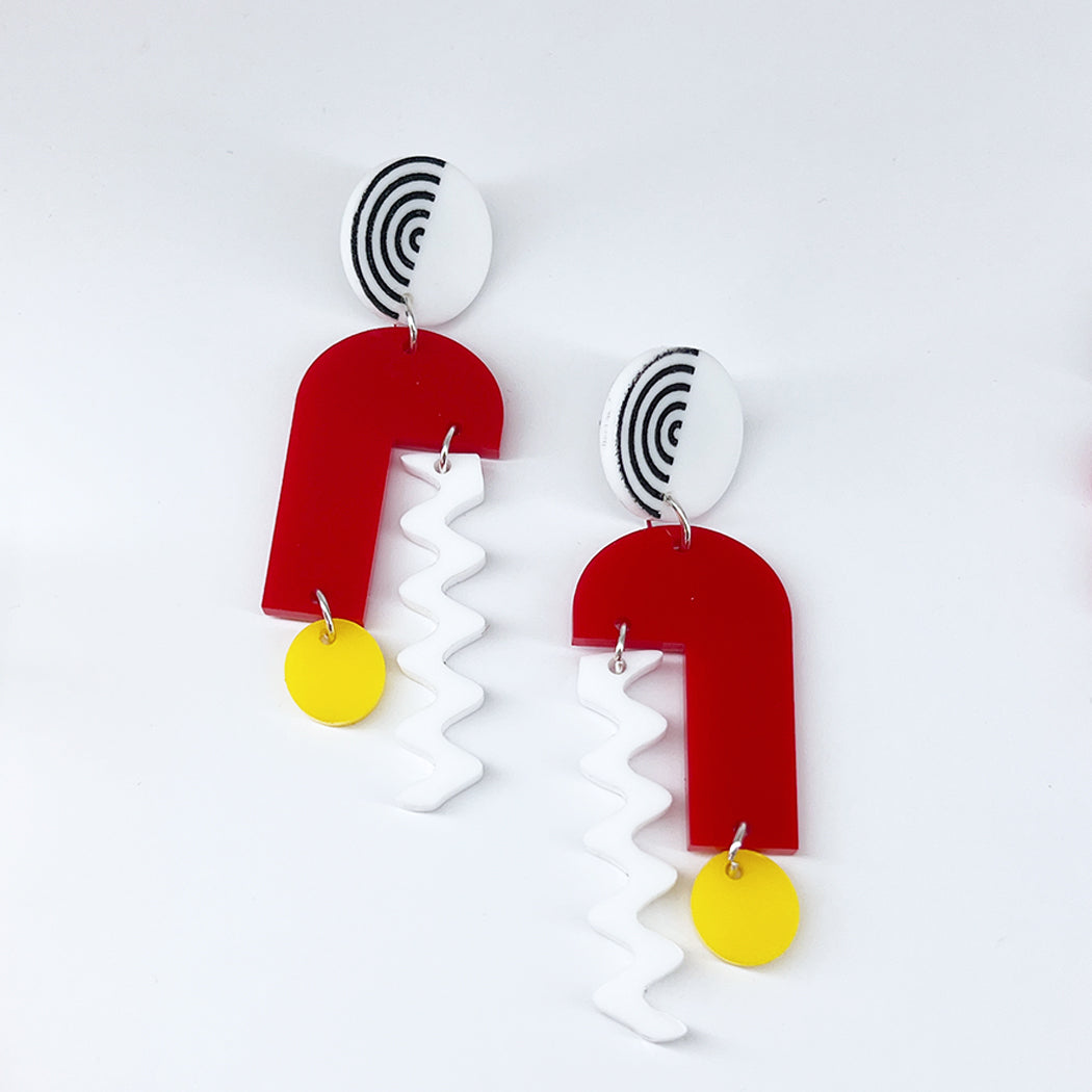 Arch Mobile Earrings in Red with Stripes