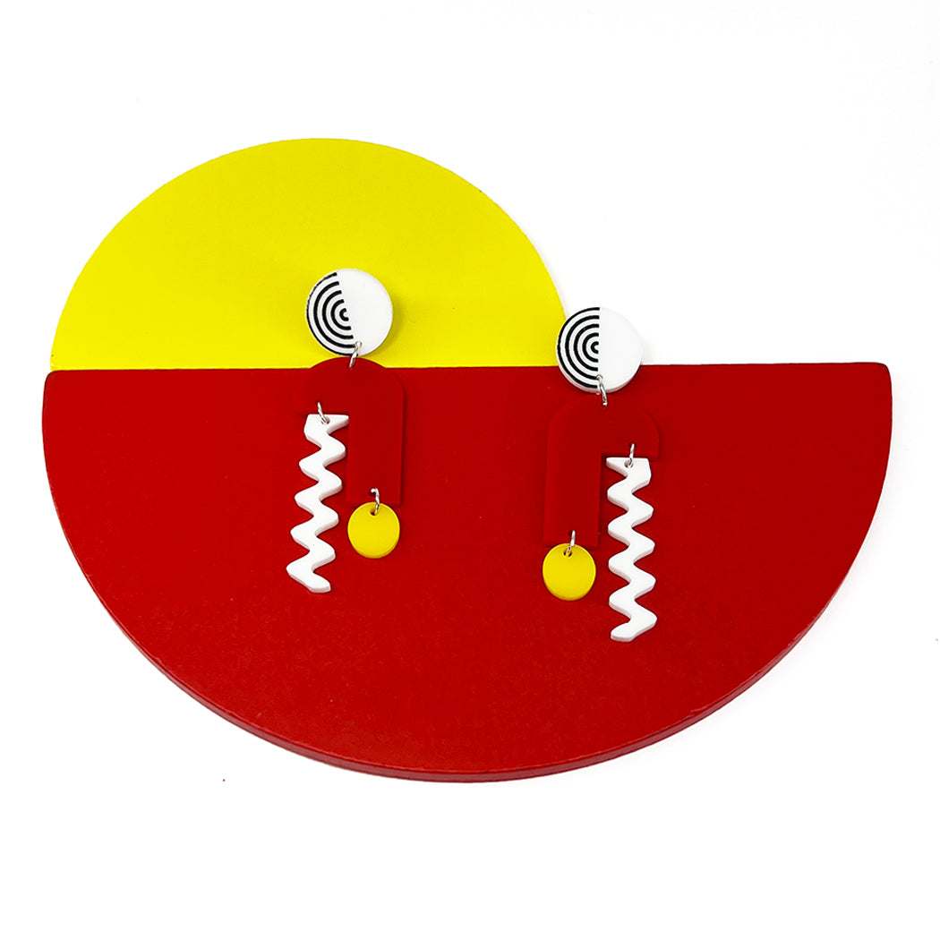 Arch Mobile Earrings in Red with Stripes