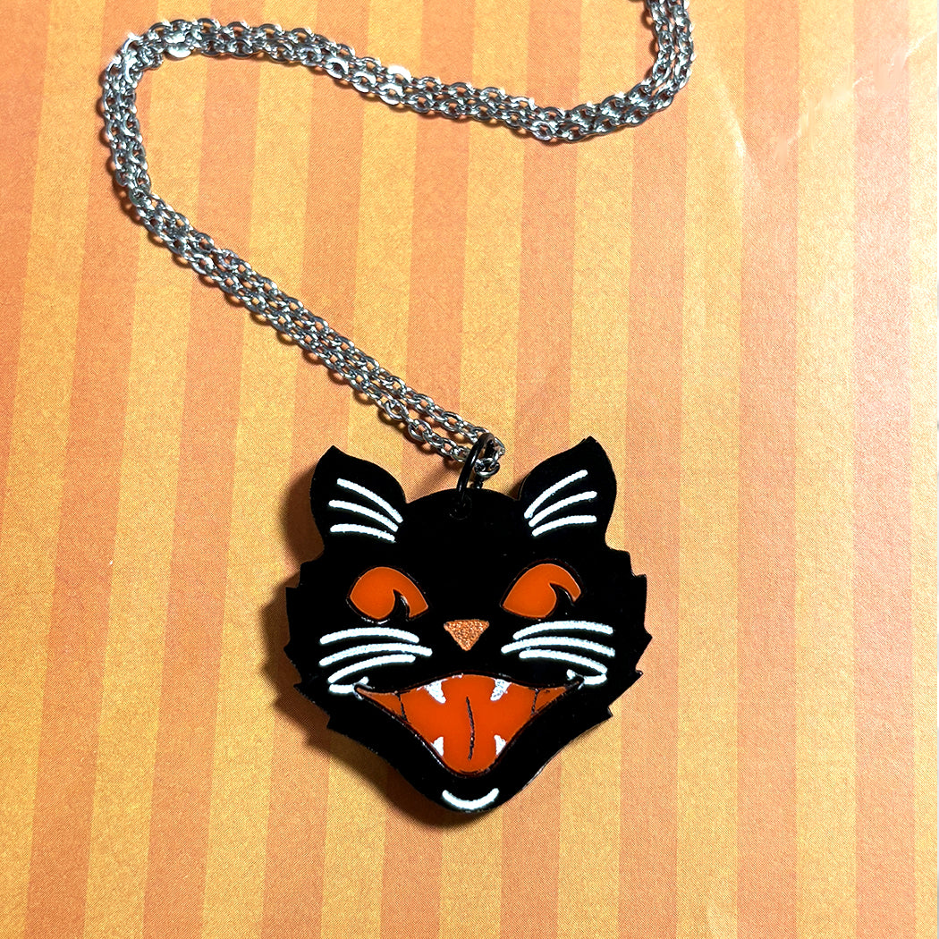 Retro Halloween Black Cat Necklace