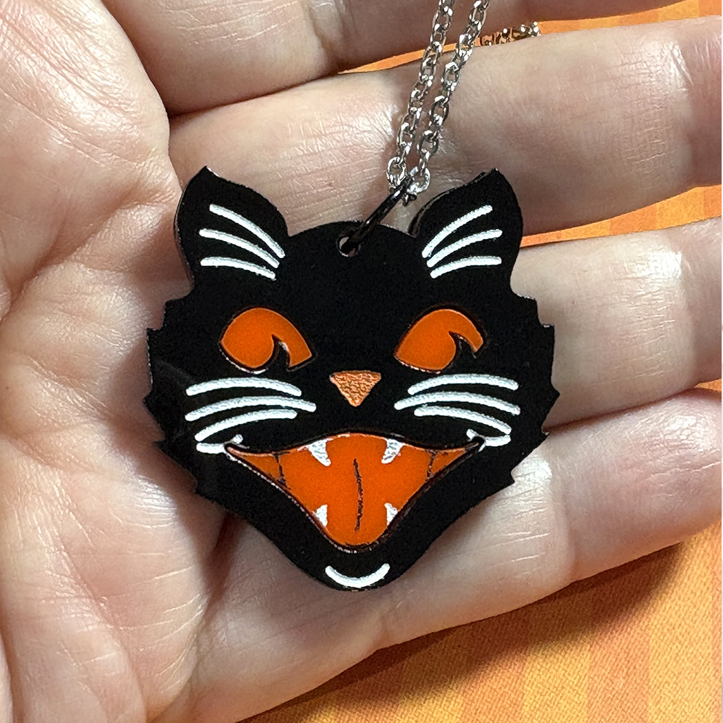 Retro Halloween Black Cat Necklace