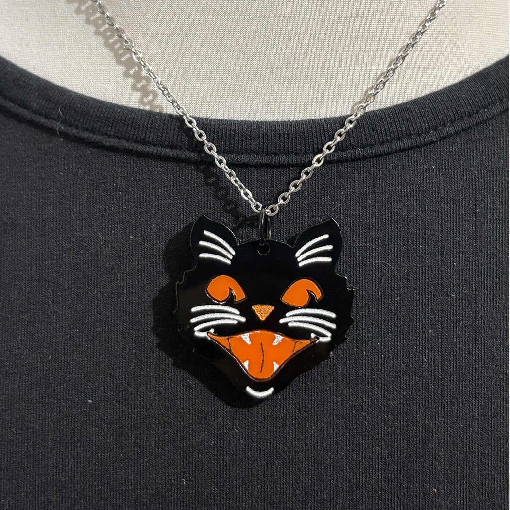 Retro Halloween Black Cat Necklace