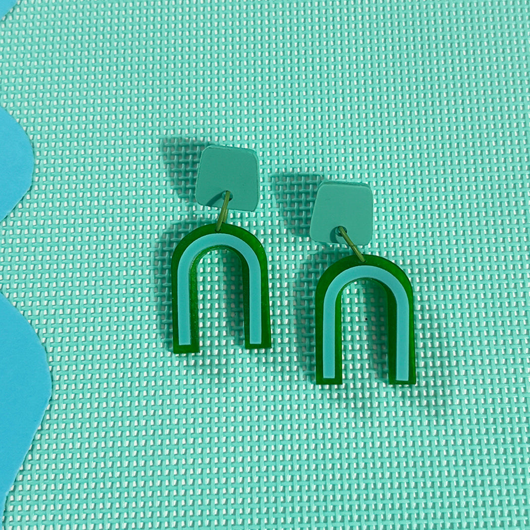 Green and Aqua Arch Earrings