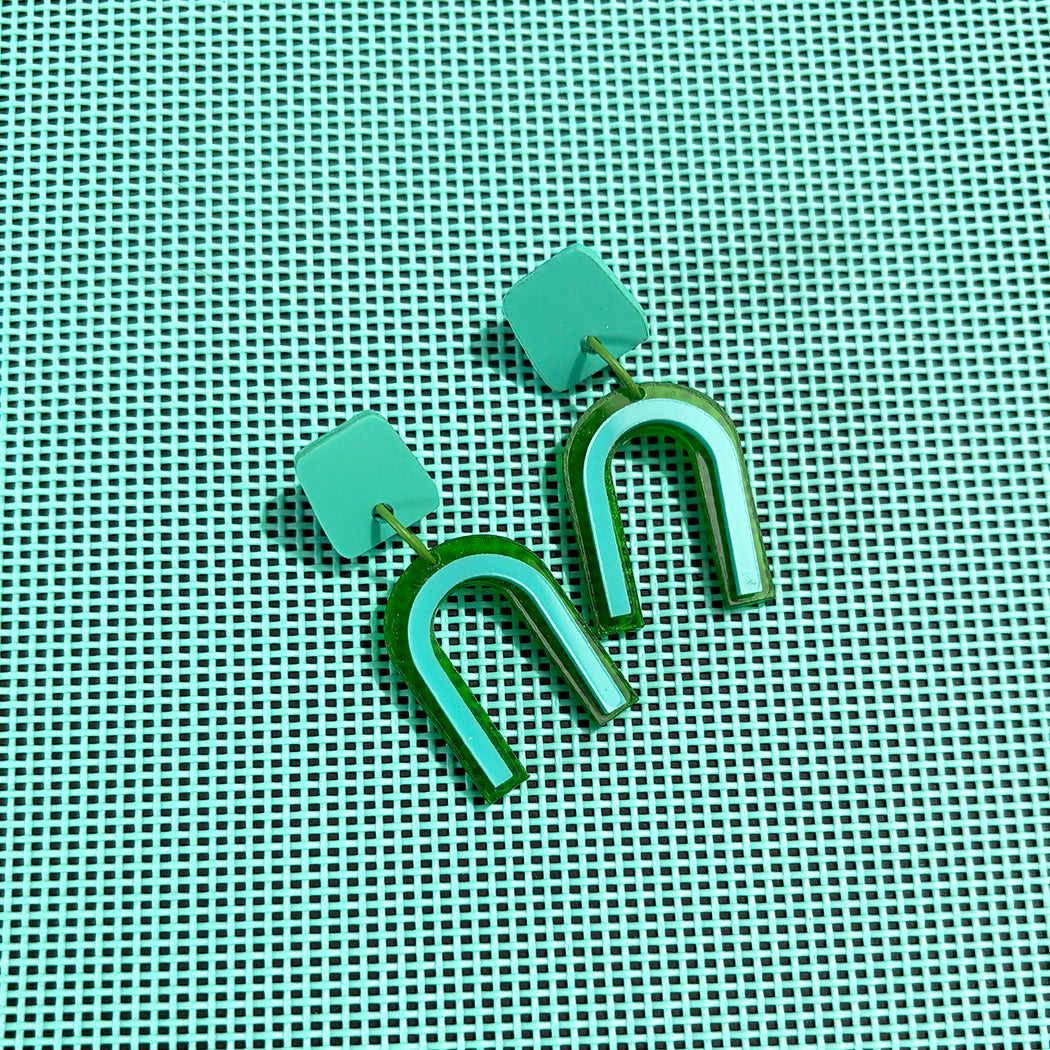 Green and Aqua Arch Earrings