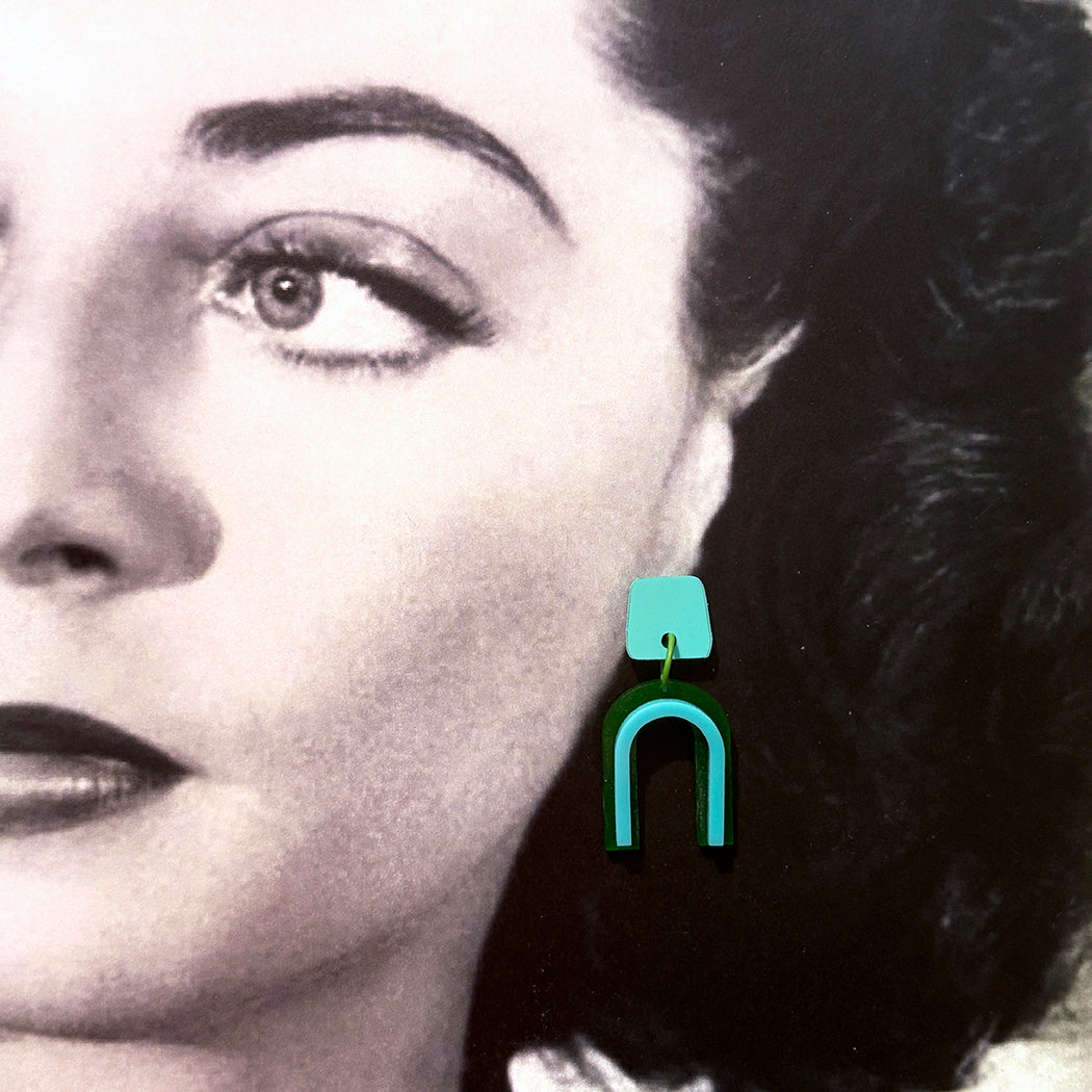 Green and Aqua Arch Earrings