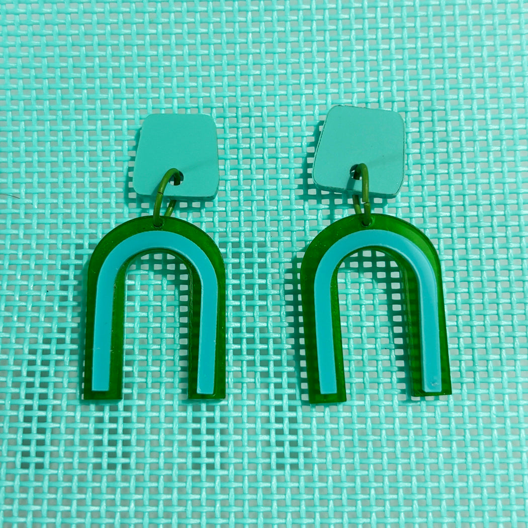 Green and Aqua Arch Earrings