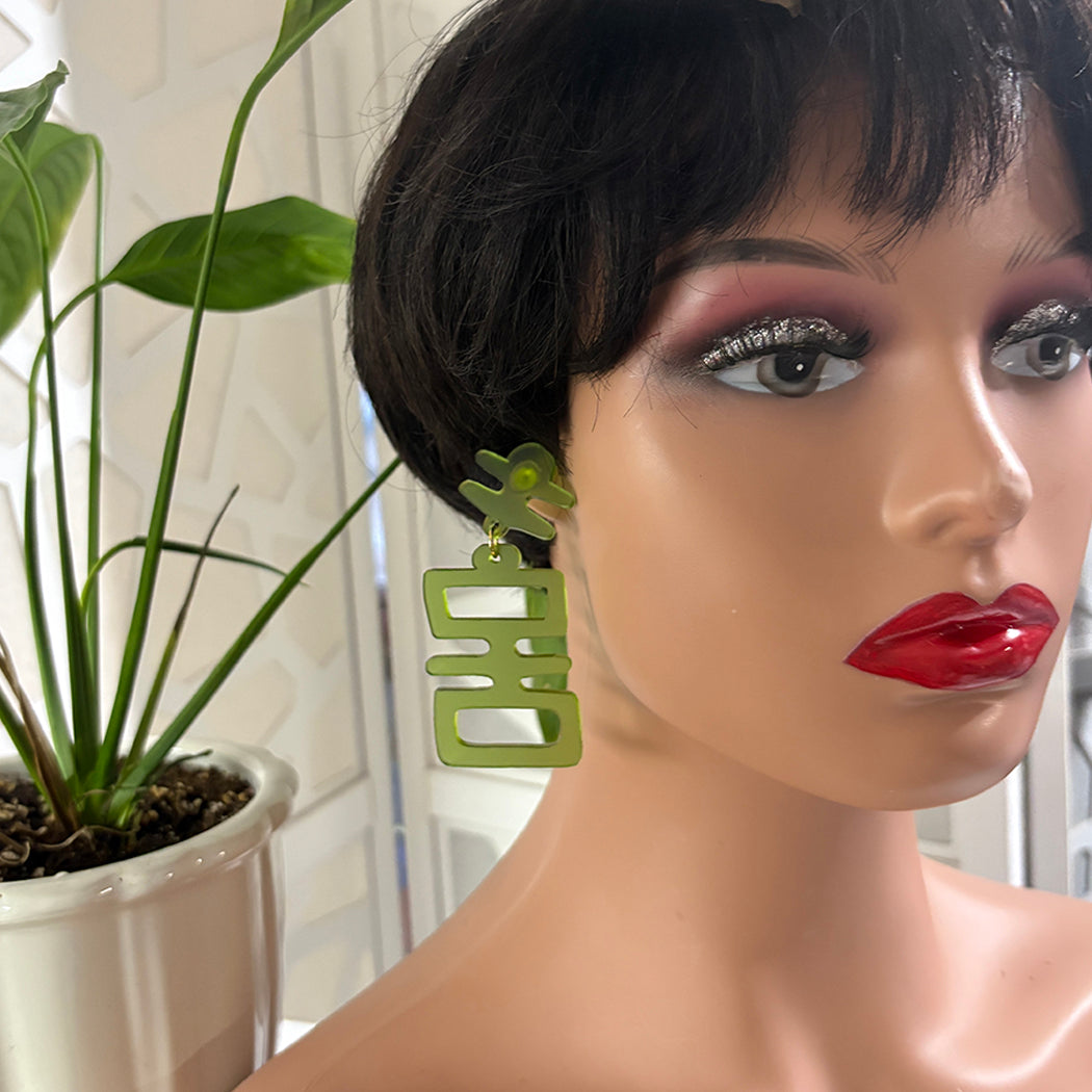 Mannequin head showing Jade Idol statement earrings.