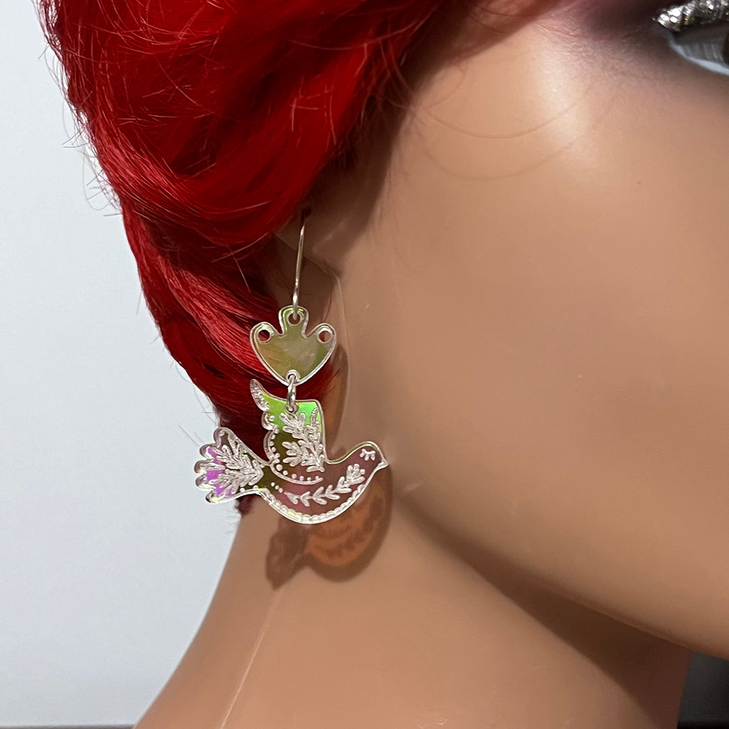 Small Scandinavian Dove Earrings - Iridescent