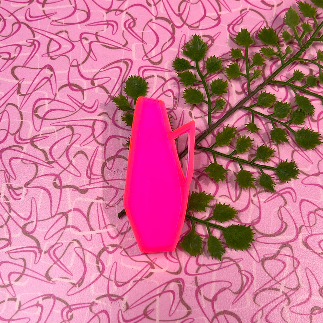 Mid Century Vase Brooch - Transparent Hot Pink