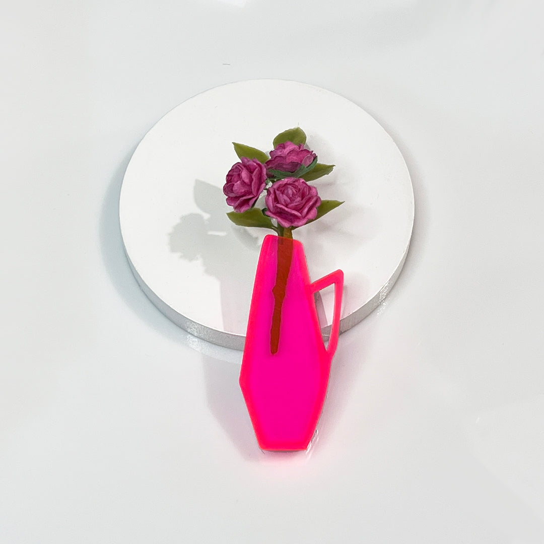 Mid Century Vase Brooch - Transparent Hot Pink