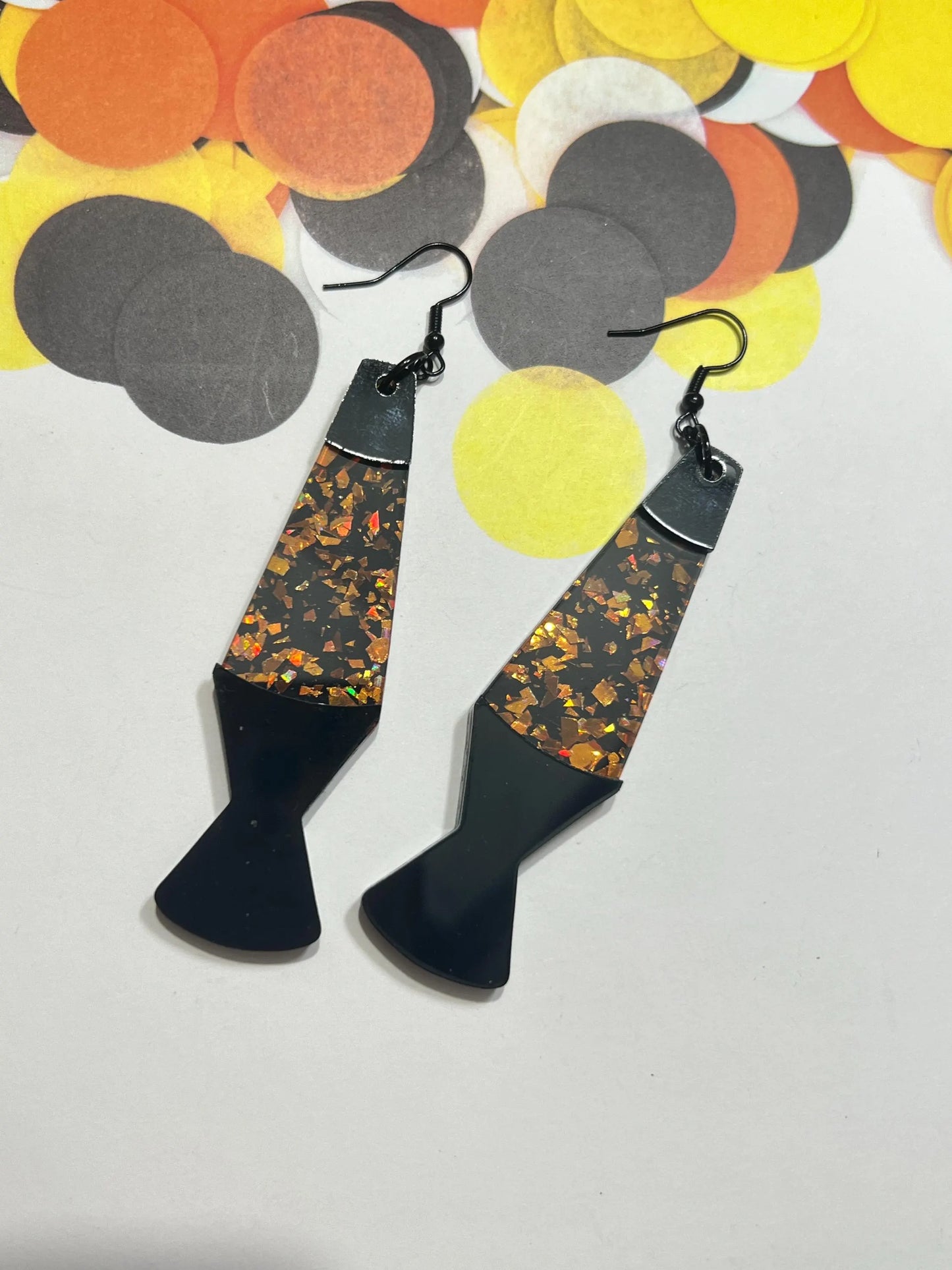Large Holographic Orange Glitter Lava Lamp Dangle Earrings