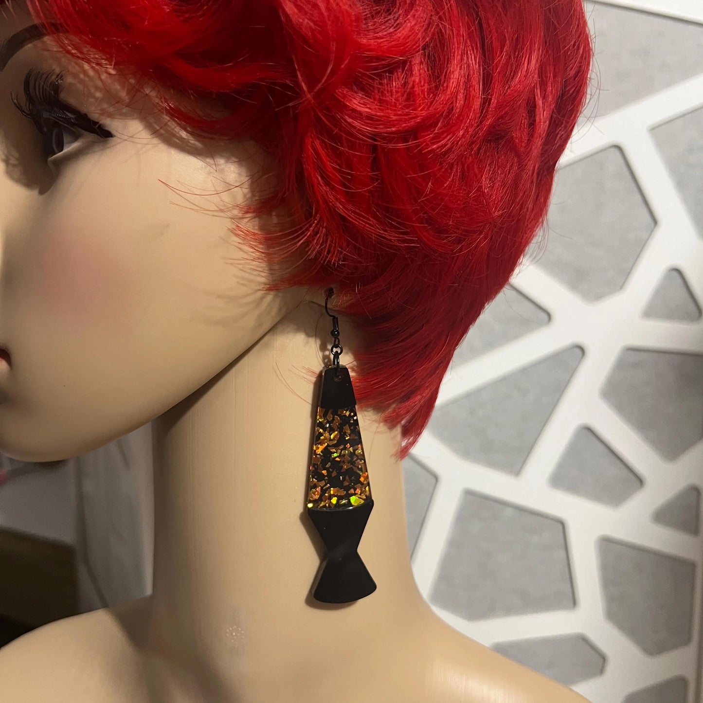 Large Holographic Orange Glitter Lava Lamp Dangle Earrings