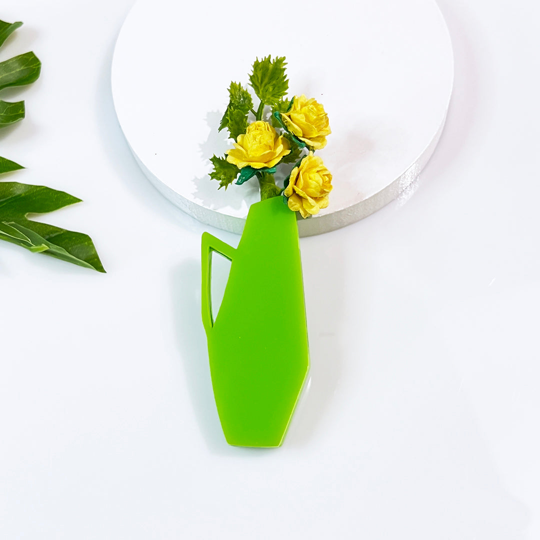 Mid Century Vase Brooch - Lime Green