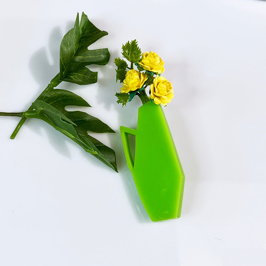 Mid Century Vase Brooch - Lime Green