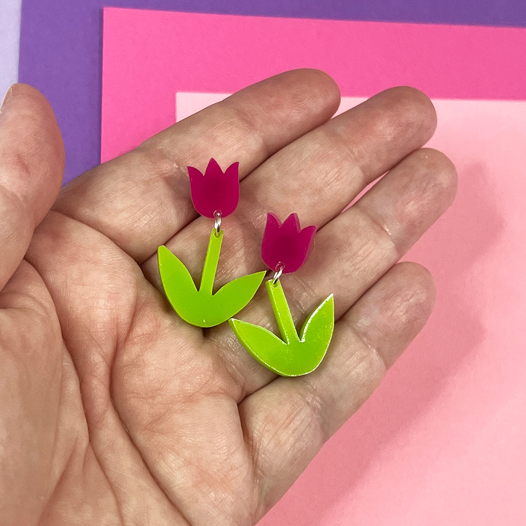 Mini Magenta Tulip Earrings