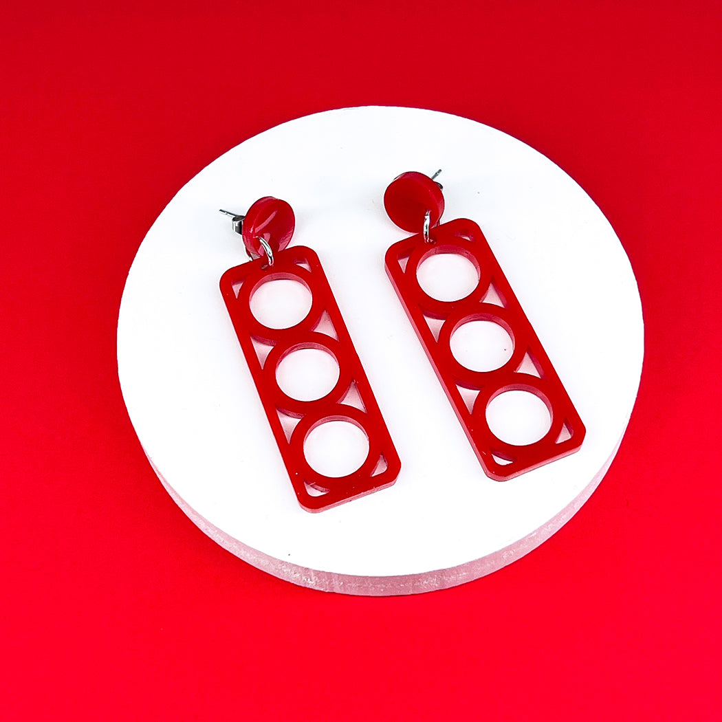 Red Breeze Block Earrings