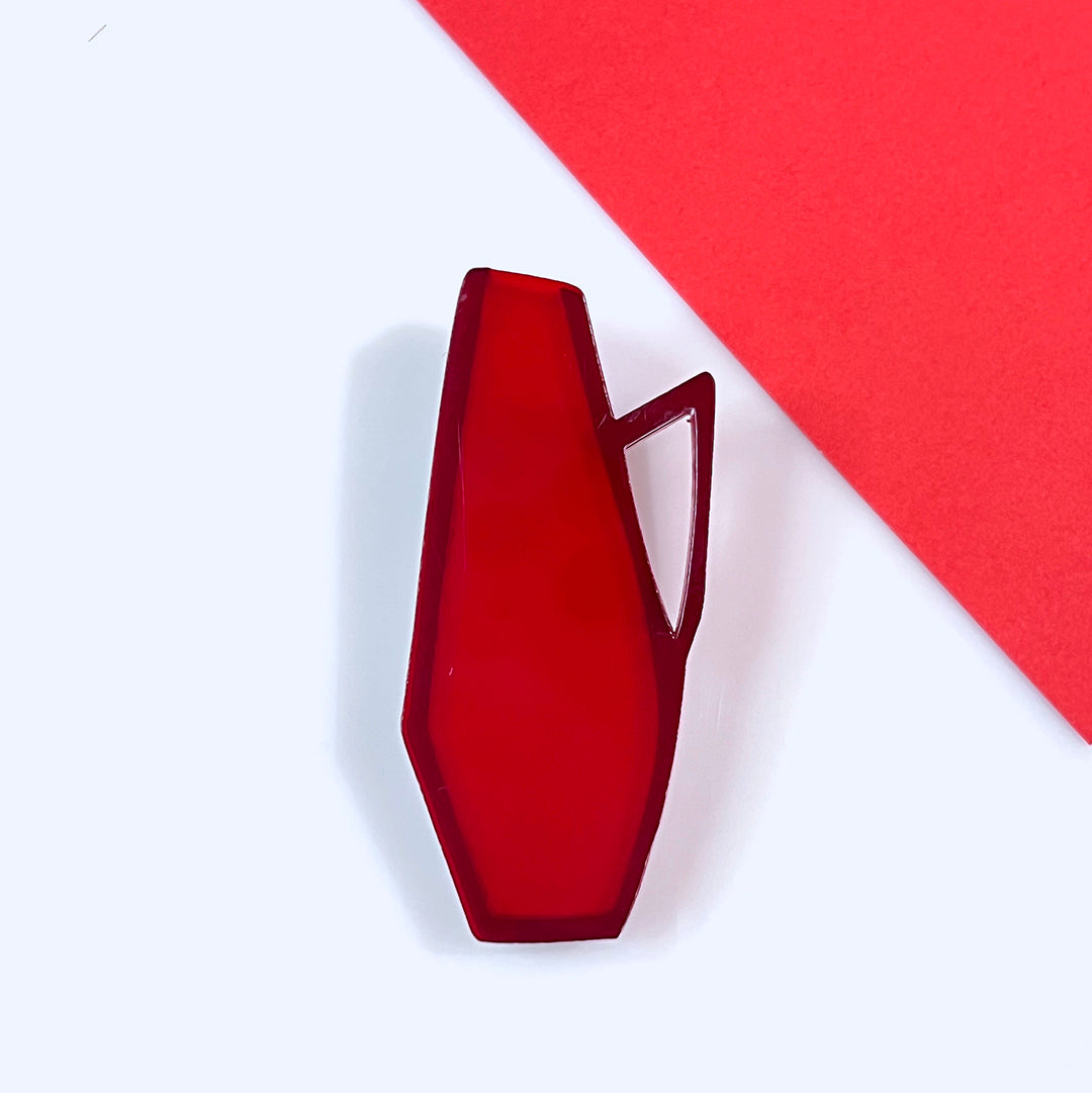 Mid Century Vase Brooch - Transparent Red