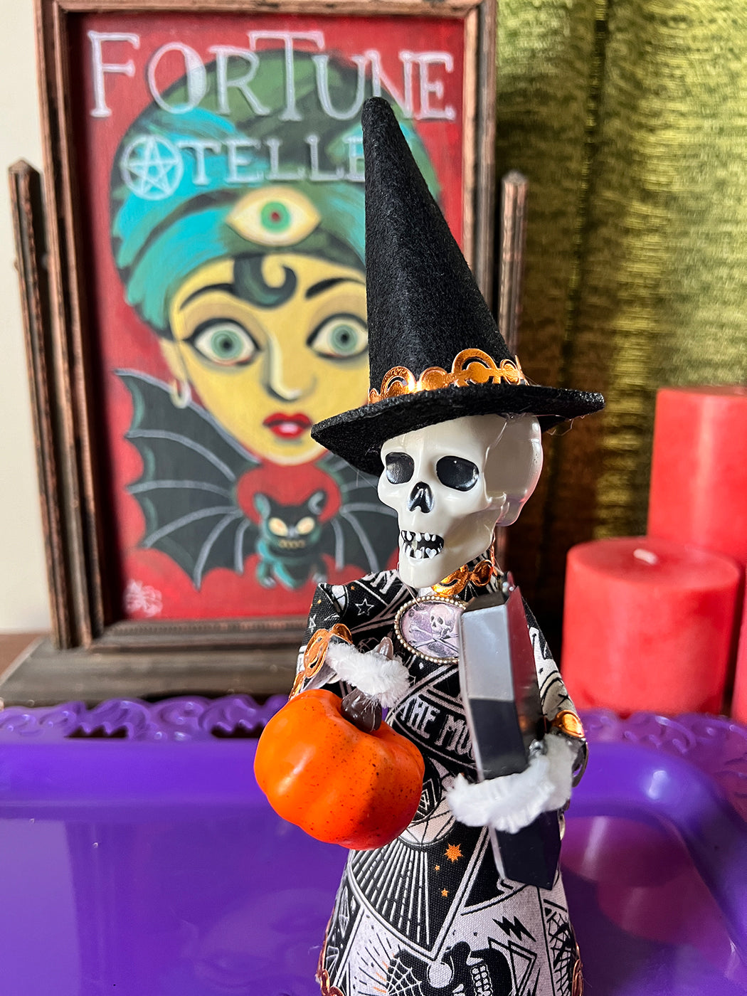 Retro Witch Doll - Skull head with pumpkin