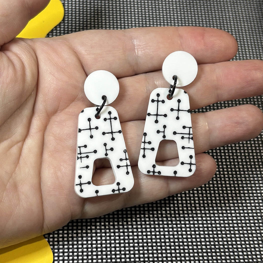 Eames Inspired Trapezoid Post Earrings in White
