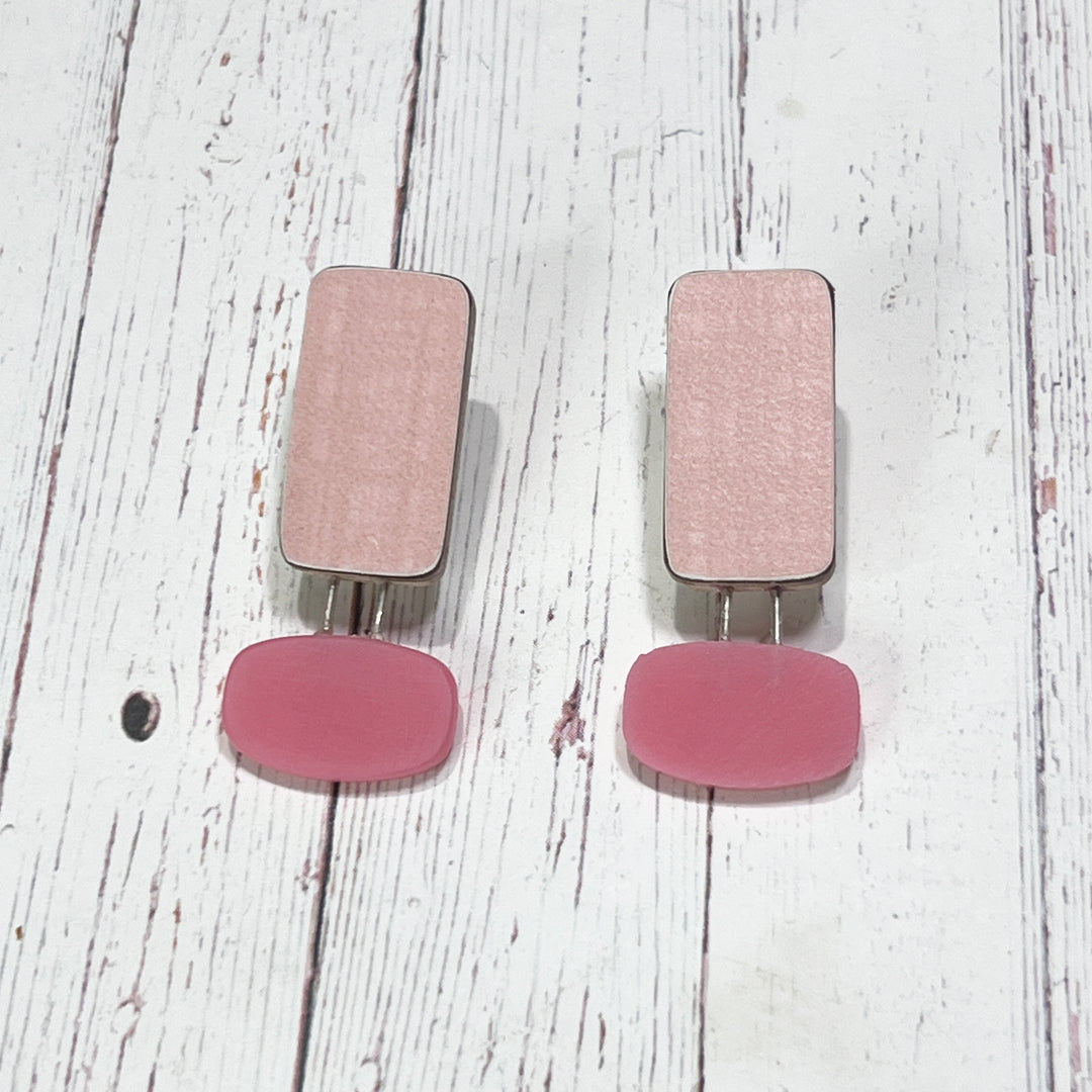 Recycled Pink Formica laminate and acrylic earrings.