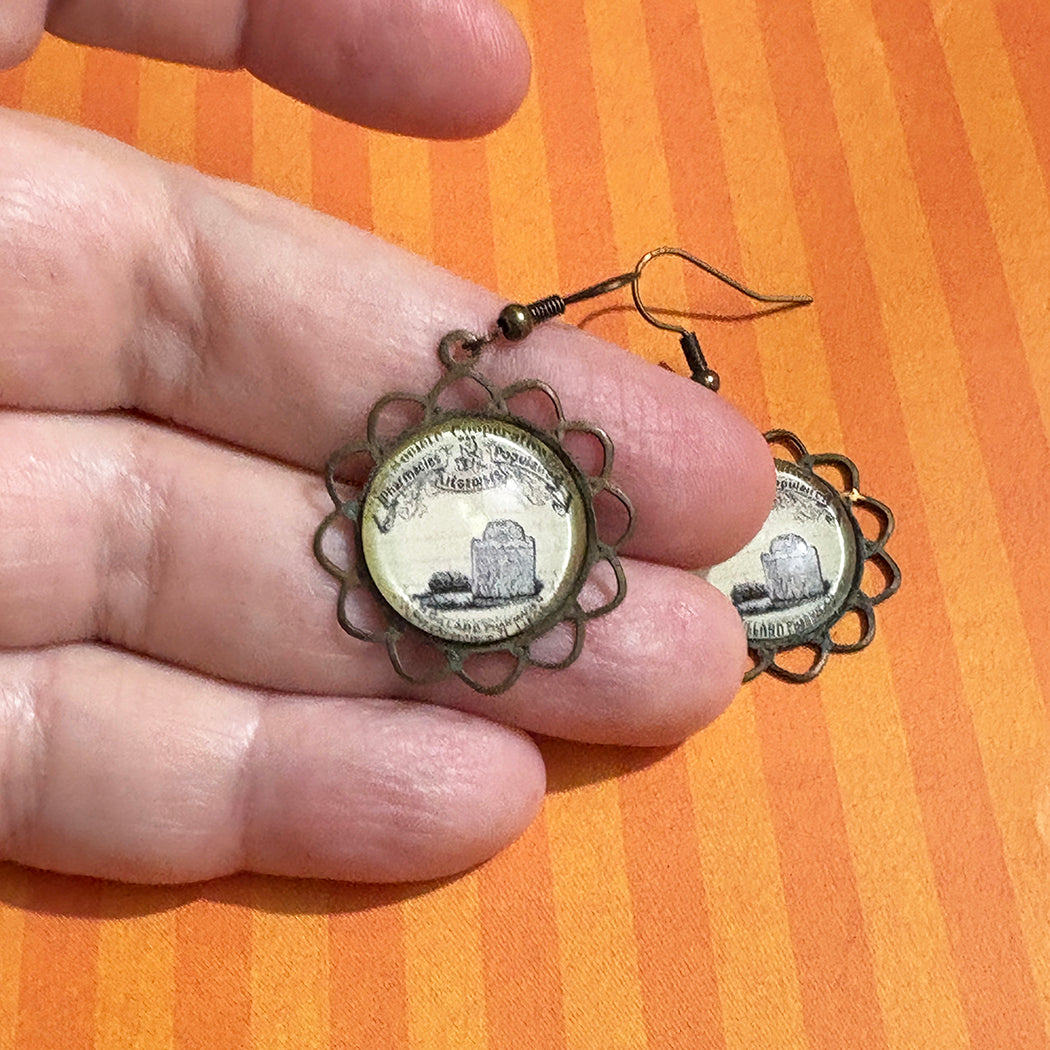 Antique Tombstone Advertisement Earrings