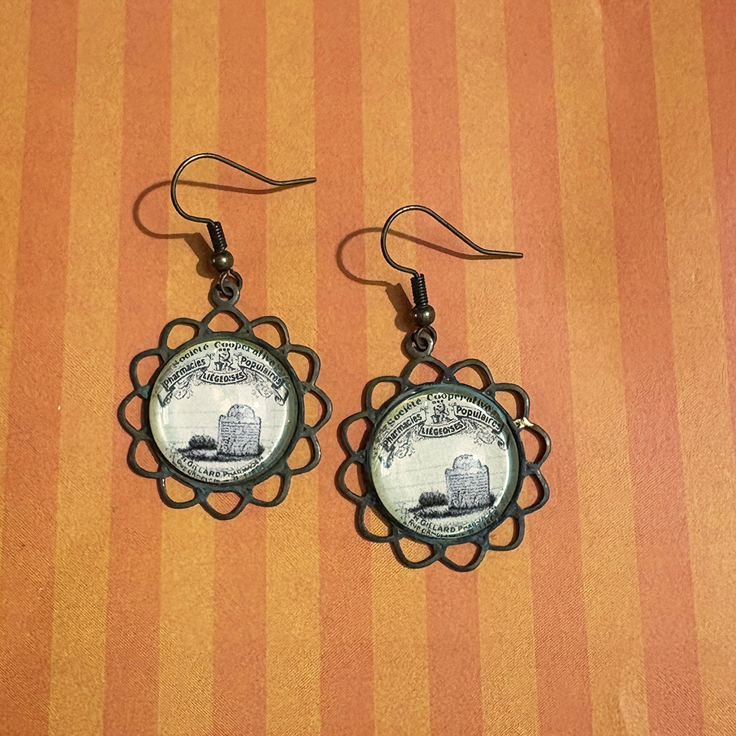 Antique Tombstone Advertisement Earrings