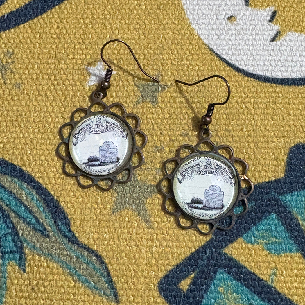 Antique Tombstone Advertisement Earrings