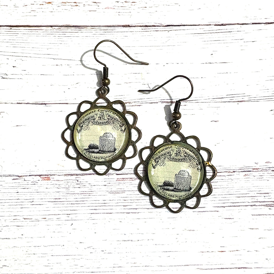 Antique Tombstone Advertisement Earrings