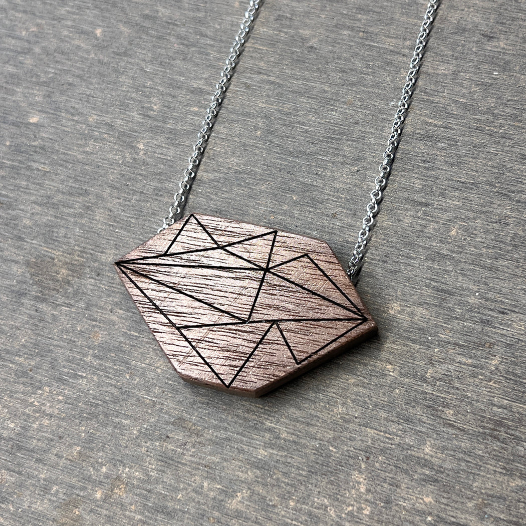 Modernist Grid Walnut Necklace
