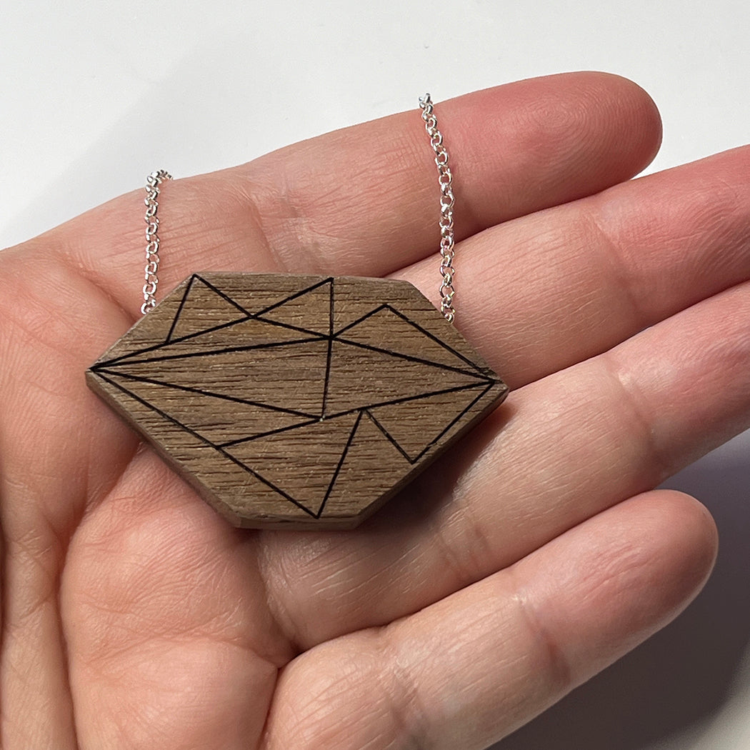 Modernist Grid Walnut Necklace