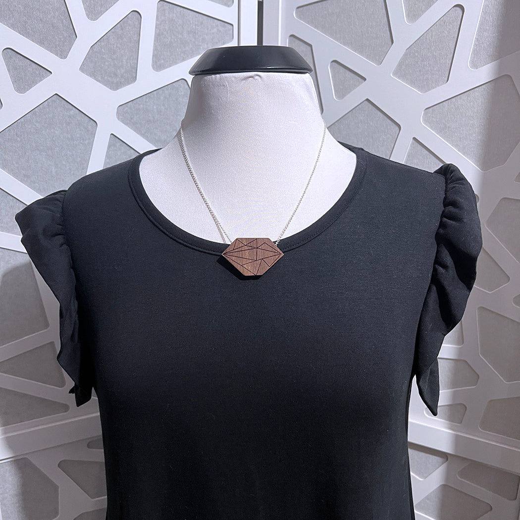 Modernist Grid Walnut Necklace