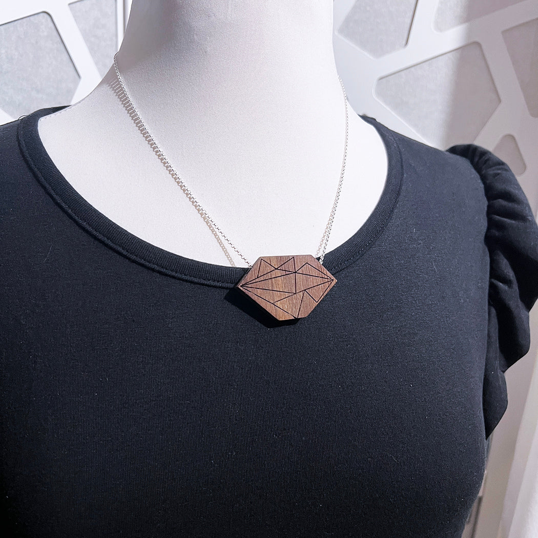 Modernist Grid Walnut Necklace