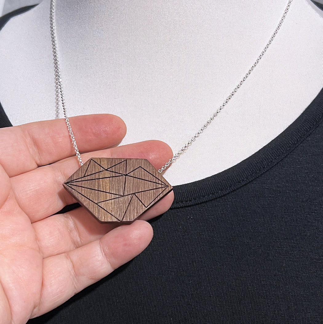 Modernist Grid Walnut Necklace