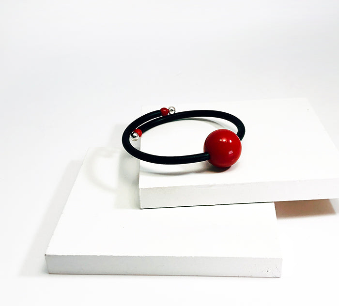 Bauhaus Wrap Bracelet in Black with Red