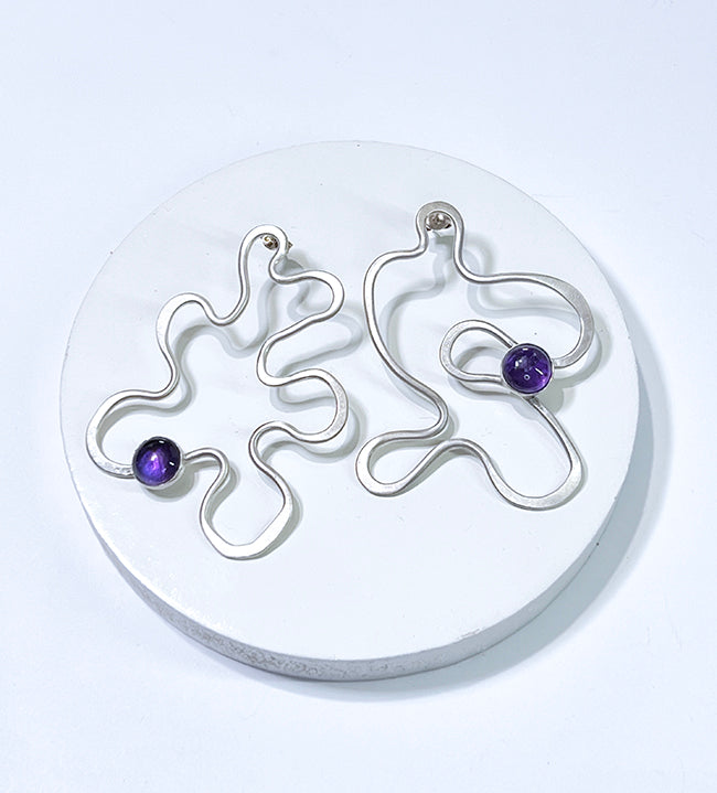 Inky Doodle Earrings in Sterling and Amethyst
