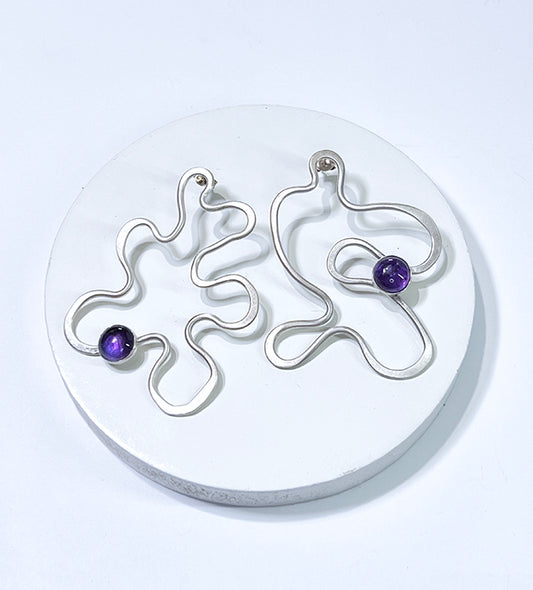Inky Doodle Earrings in Sterling and Amethyst