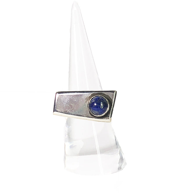 Googie Inspired Sterling and Lapis Ring size 8