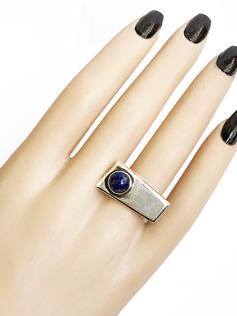 Googie Inspired Sterling and Lapis Ring size 8