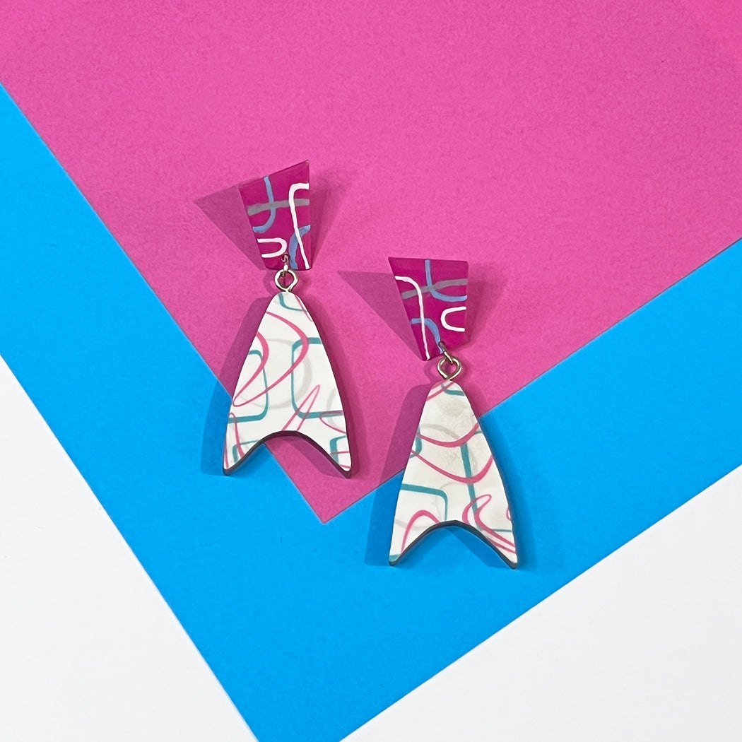 Pink and Blue Boomerang Earrings
