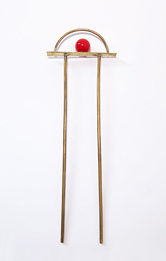 Sonia's Red Ball Brass Hair Fork