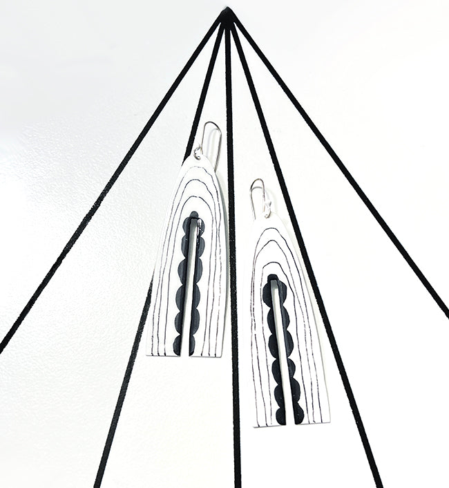 White and Black Scalloped Earrings