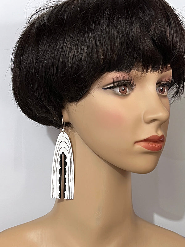 White and Black Scalloped Earrings