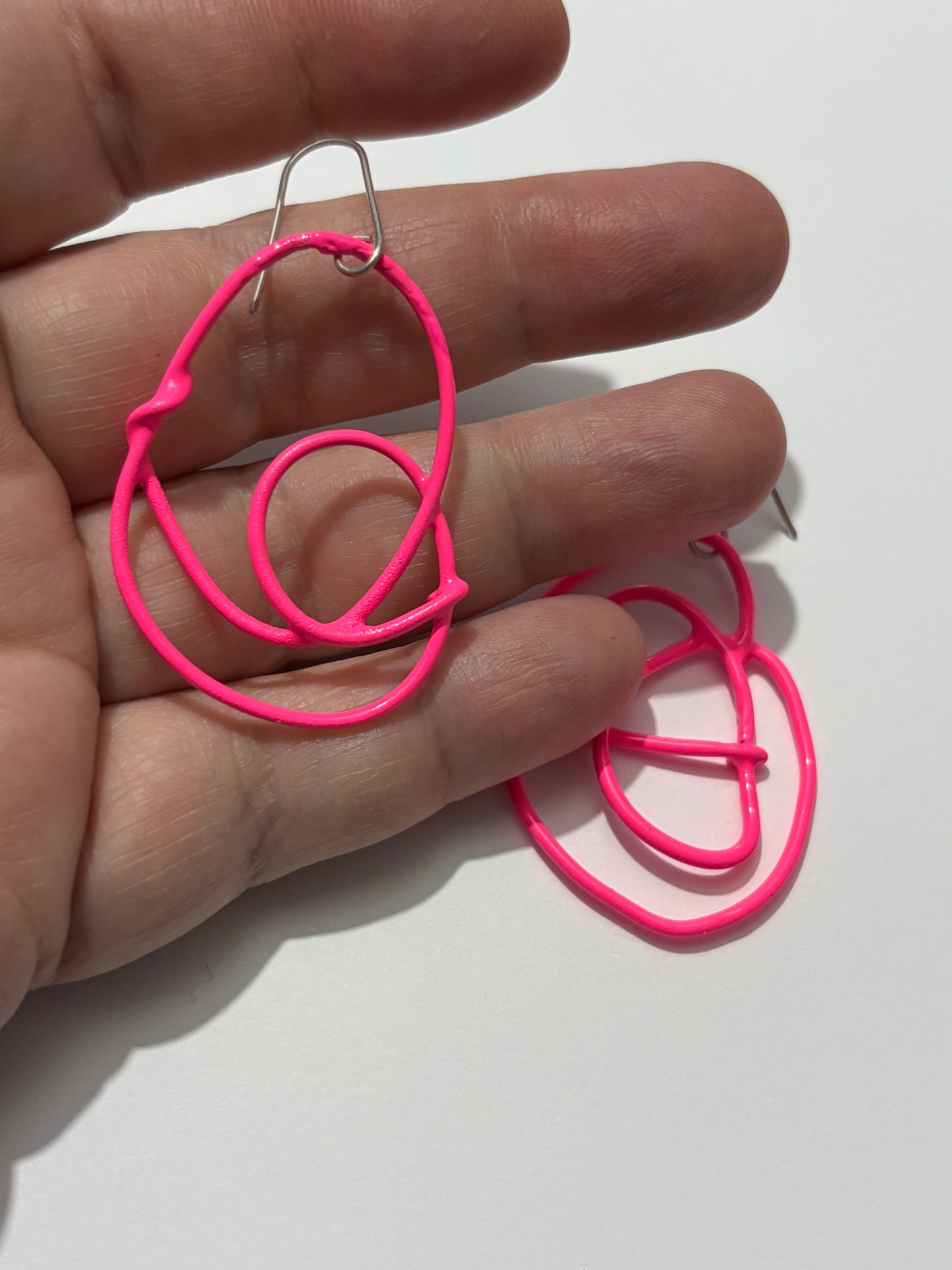 Wire Doodle Earrings - Neon Pink