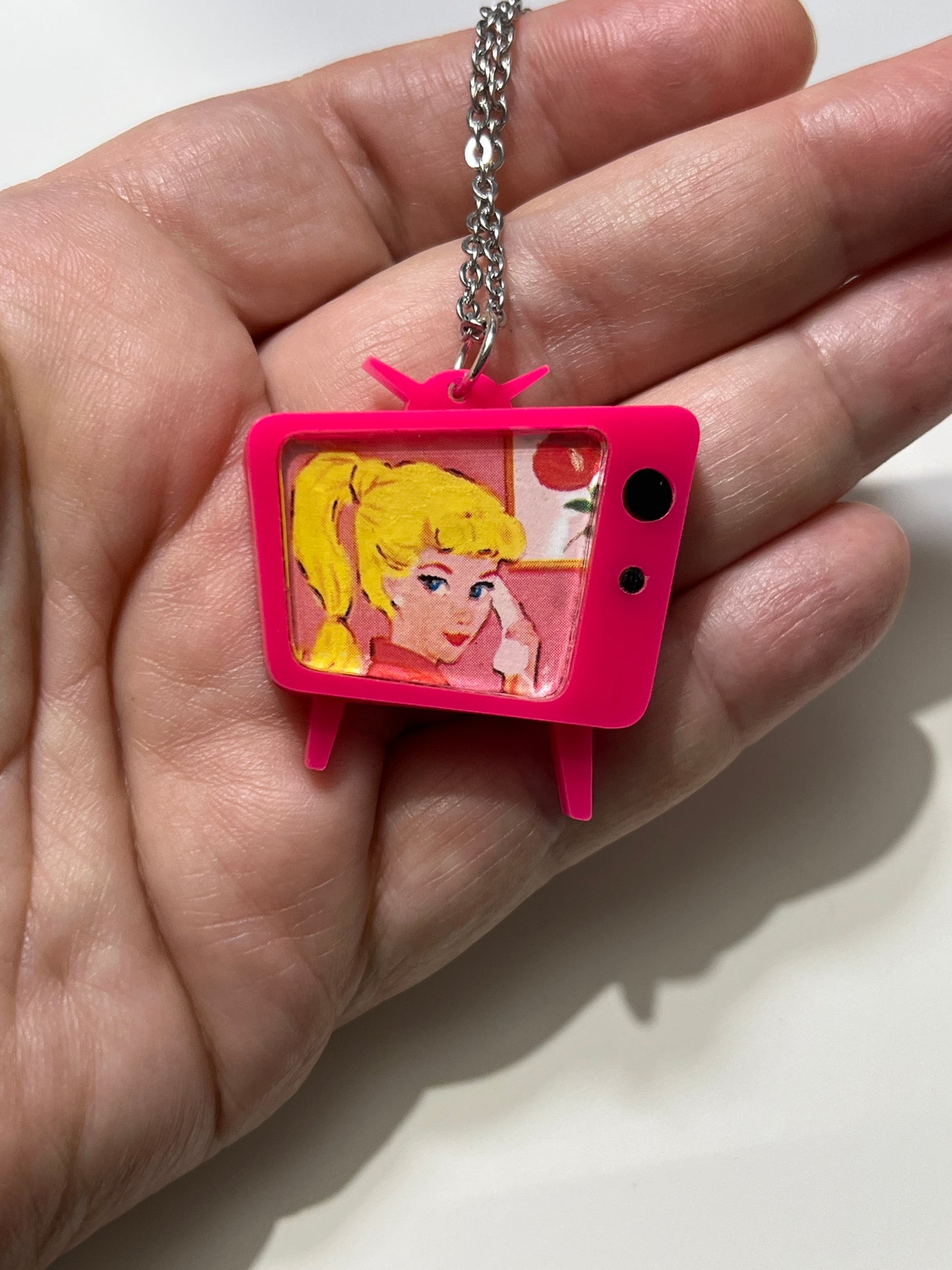 Vintage Barbie Pink Retro TV Necklace