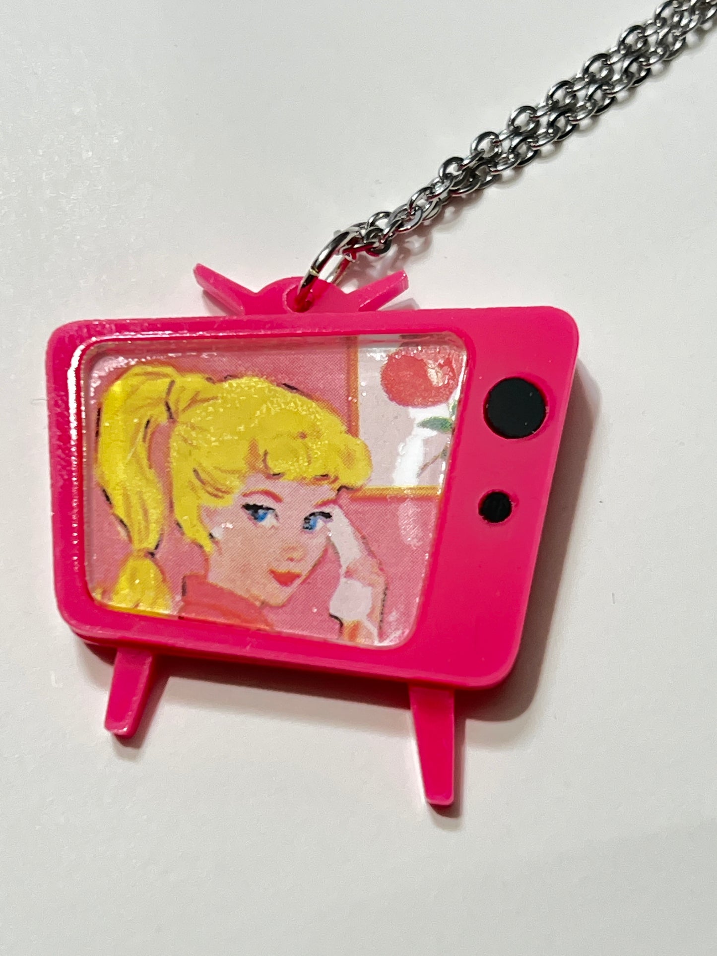 Vintage Barbie Pink Retro TV Necklace