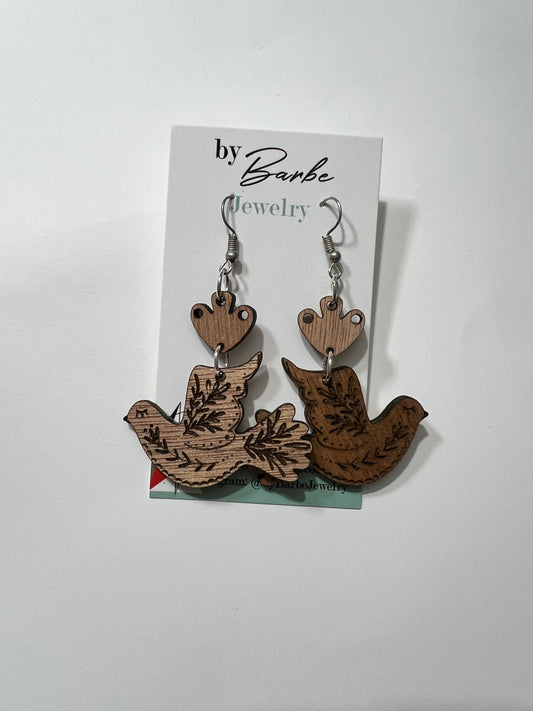 Scandinavian Dove Earrings in Mahogany